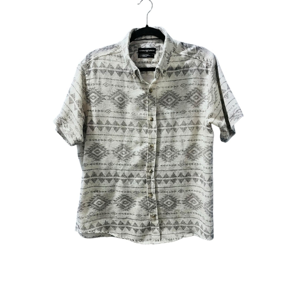 Emporio Armani Short Sleeve Button Down Casual Shirt Men's Size Large White Gray - Picture 1 of 6